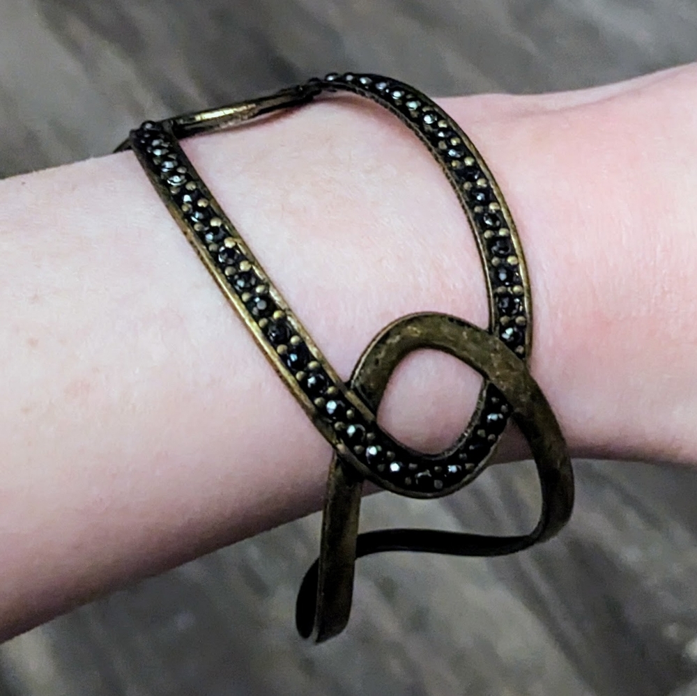 Vintage Interlocking Link Brass Cuff Bracelet W/ … - image 1